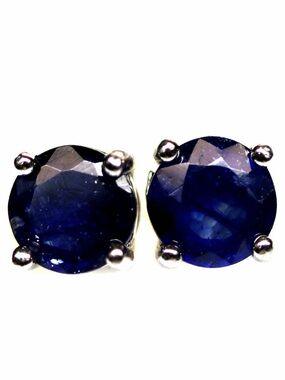 Stunning Natural Blue Sapphire .59CT Round Stud Earrings in 925 Sterling Setting